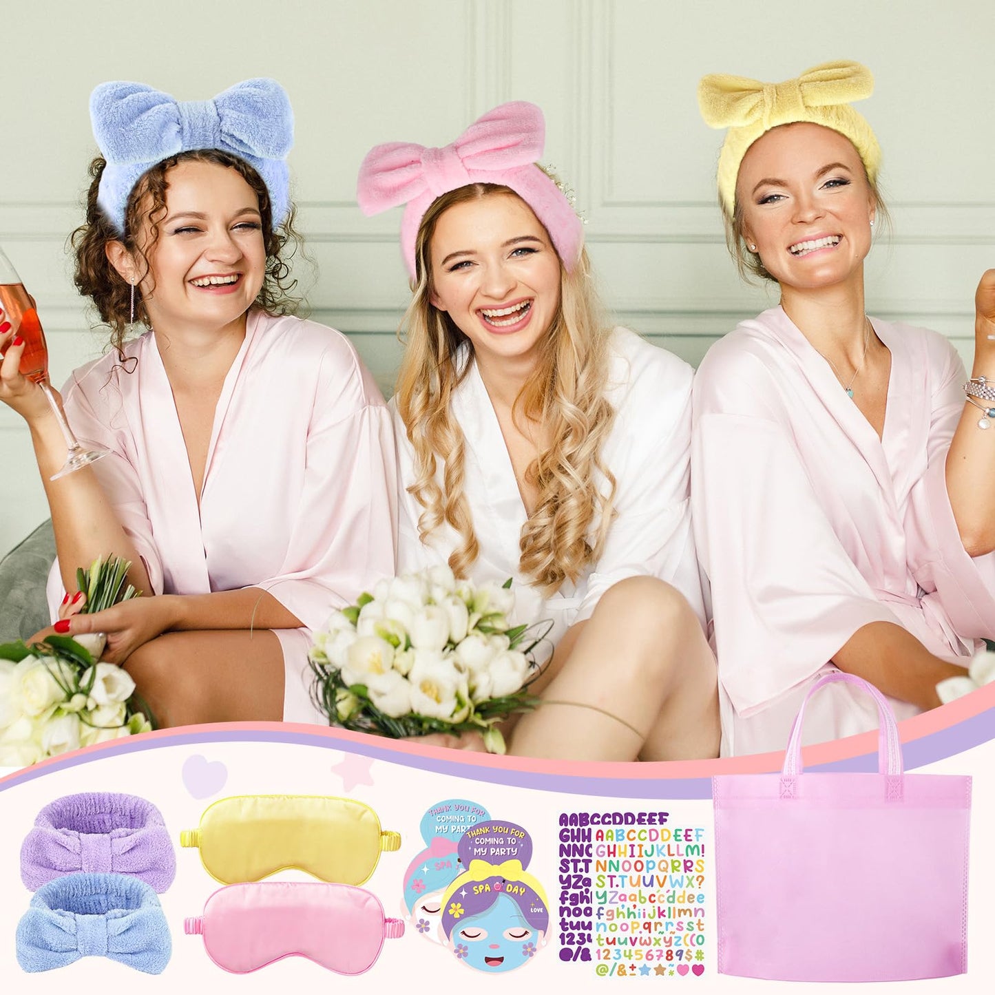 72 Pcs Spa Sleepover Party Supplies for Girls With DIY Stickers And Greeting Card Mix Color Headband Wristbands Eye Mask Hair Scrunchie Tote Bag Sleeping Slumber Party Favors