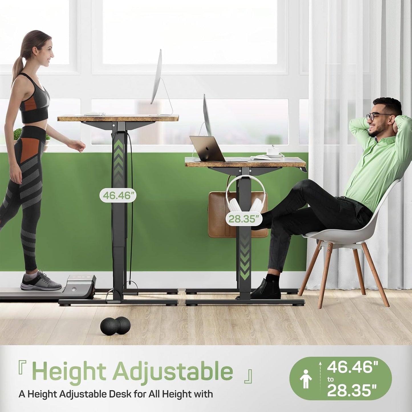 Whitmor Electric Standing Desk - 55 x 24 Inch Height Adjustable Computer Desk, Sit to Stand Home Office Table with Splice Board, 2 Hooks & Wire Hole, Brown