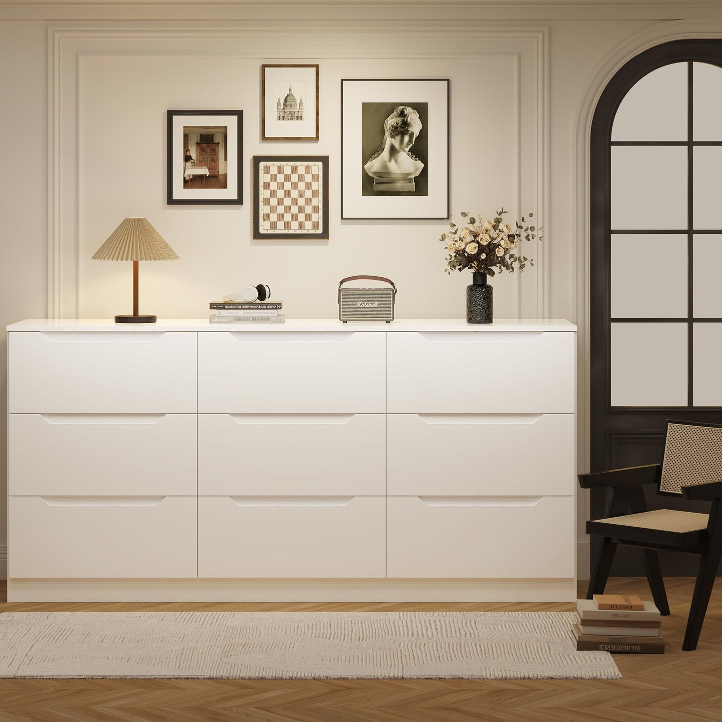 Winkalon 9 Drawer Dresser,62” Wide Chest of Drawer Dresser, Modern Storage Cabinets with Large Wood Drawer for Bedroom, Living Room, Entryway, Office White