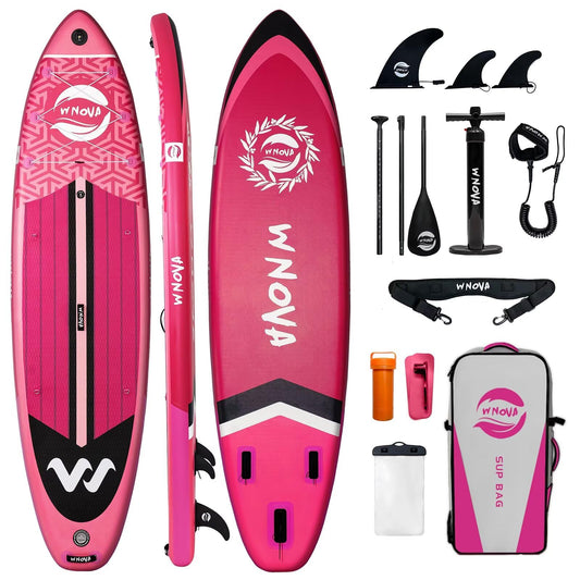WNOVA Extra Wide Inflatable Paddle Board, 11' x 34" x 6" Stand Up Paddle Board for Adults, SUP Accessories with Camera Mount, 2+1 Family for Lake, Ocean, Sea,Pink Girl