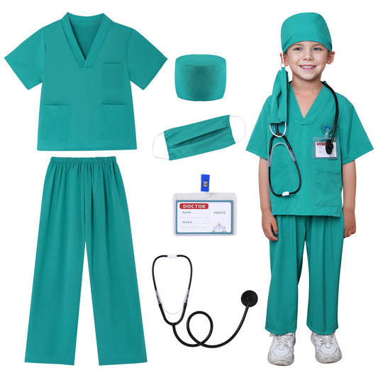 WooHand Nurse Costume For Kids 6Pcs Doctor Costume for Kids 3-9 Years Halloween Dress up Cosplay for Boy Girls with Accessories