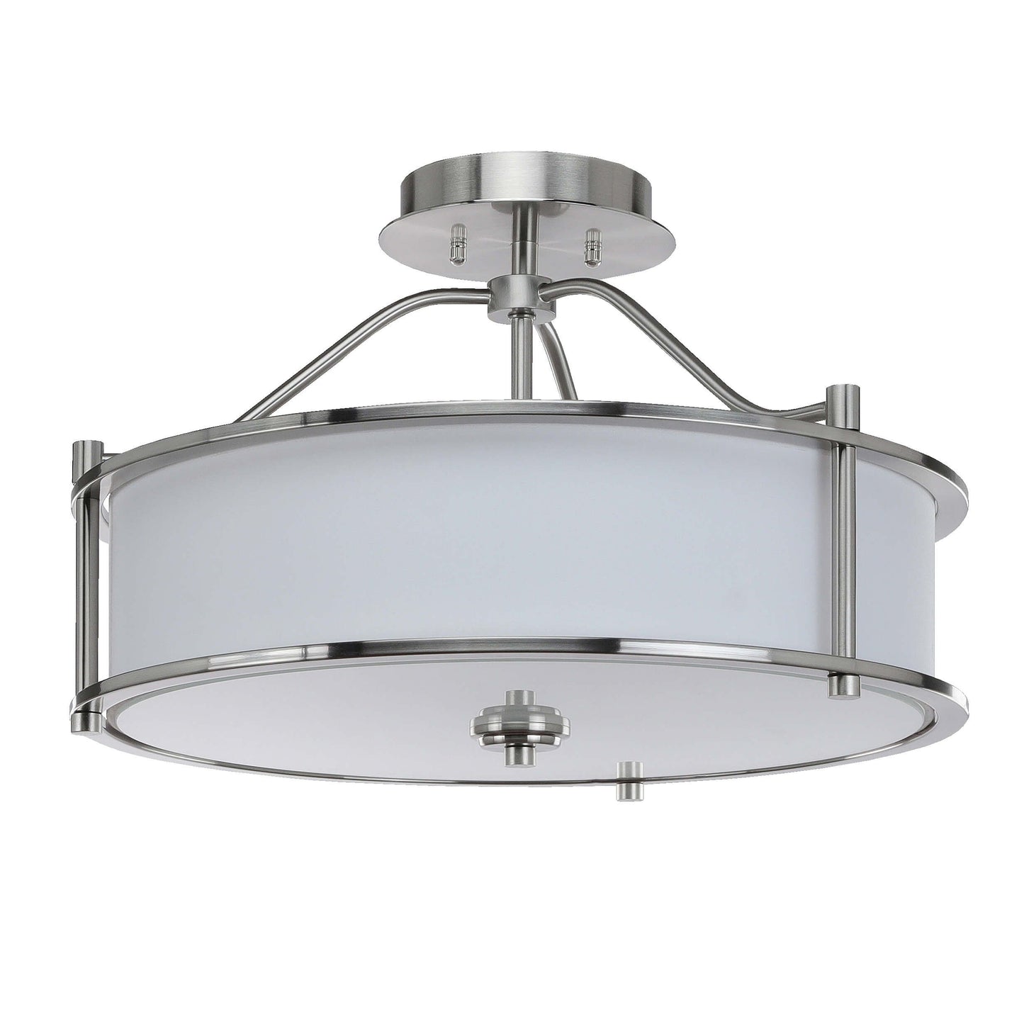 XiNBEi Lighting Semi Flush Mount Ceiling Light 18 inch 3 Light Close to Ceiling Light with Fabric Shade and Glass Diffuser, Brushed Nickel Drum Semi Flush Light for Dinning & Bedroom XB-SF1199-BN