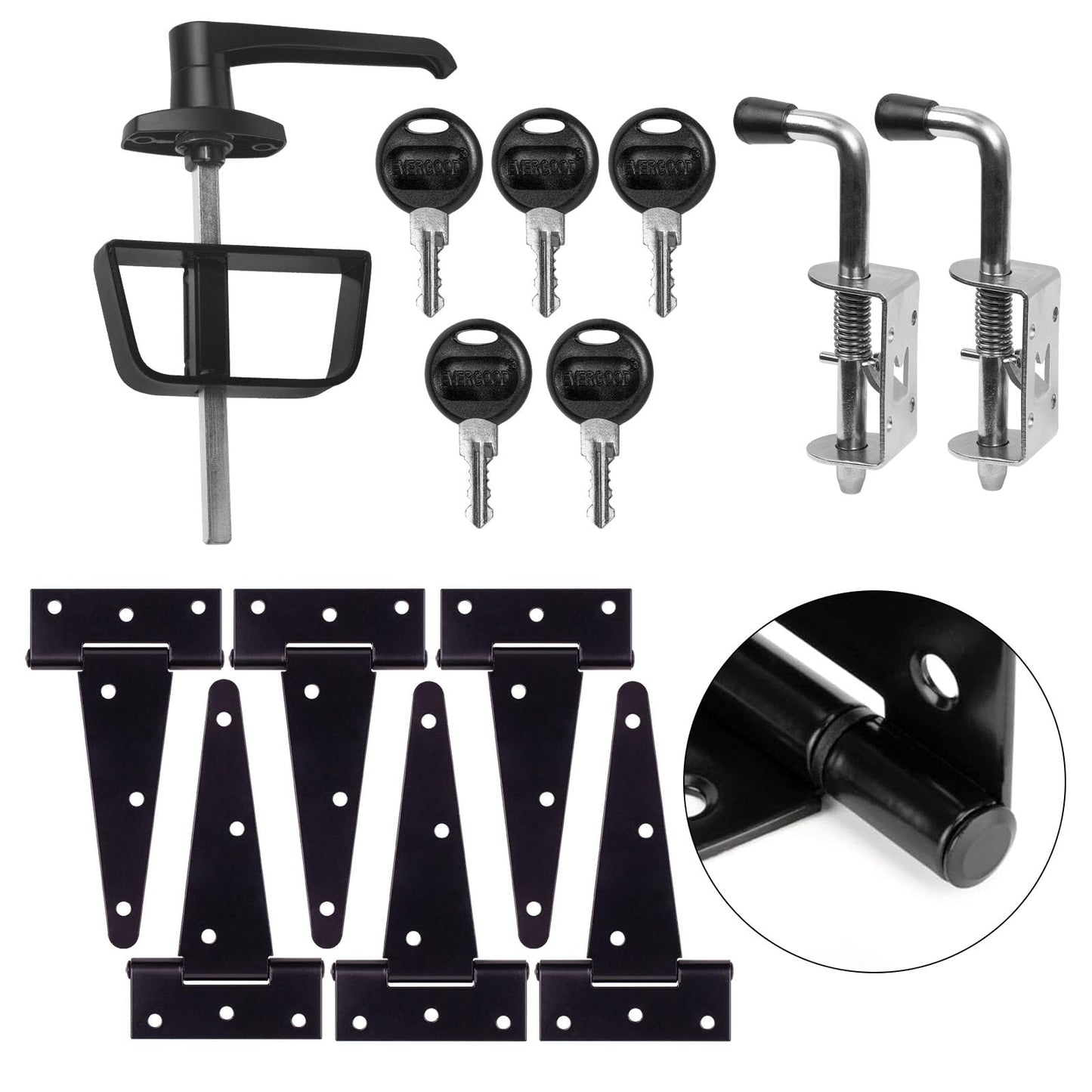 5-Key Double Door Shed Hardware Kit - Complete with Hinges, Latches, and L-Handle Lock - Includes Window and Door/Window Hinge Set, for Gates, playrooms