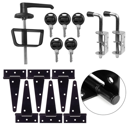 5-Key Double Door Shed Hardware Kit - Complete with Hinges, Latches, and L-Handle Lock - Includes Window and Door/Window Hinge Set, for Gates, playrooms