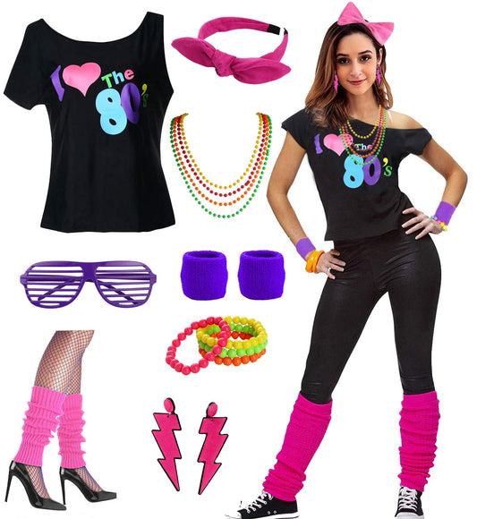 Womens I Love the 80's Disco 80s Costume Outfit Accessories