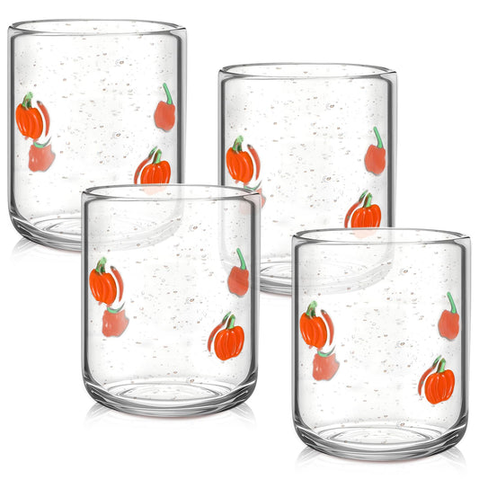 Widecook 4 PCS Pumpkin Icon Juice Glasses Cup Set - Orange Pumpkin Stemless Drinking, Wine, Water, Coffee Glass Cup Bulk for Fall Holiday Birthday Party Supplies & Gift