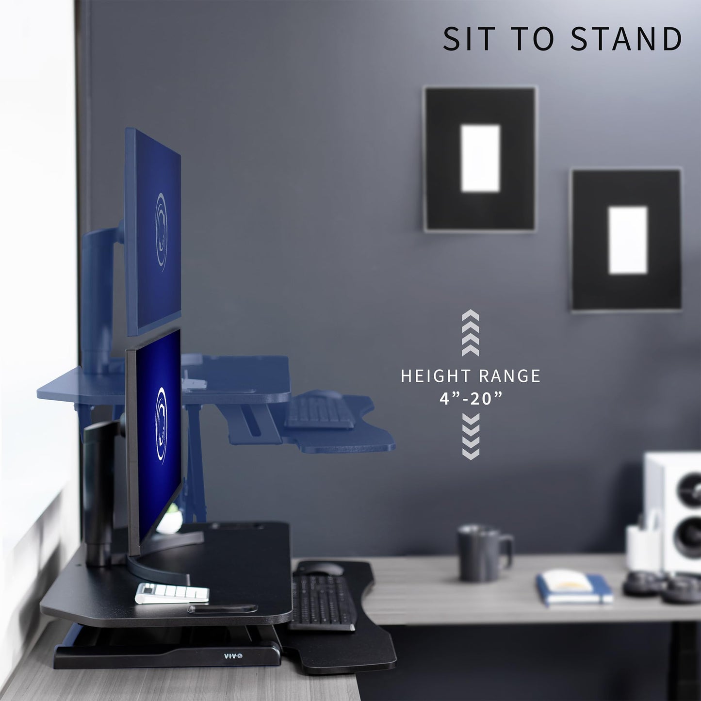 VIVO Extra Wide 38 inch Corner Desk Converter, K Series, Height Adjustable Sit to Stand Riser, Dual Monitor and Laptop Workstation with Wide Keyboard Tray, Black, DESK-V000KL