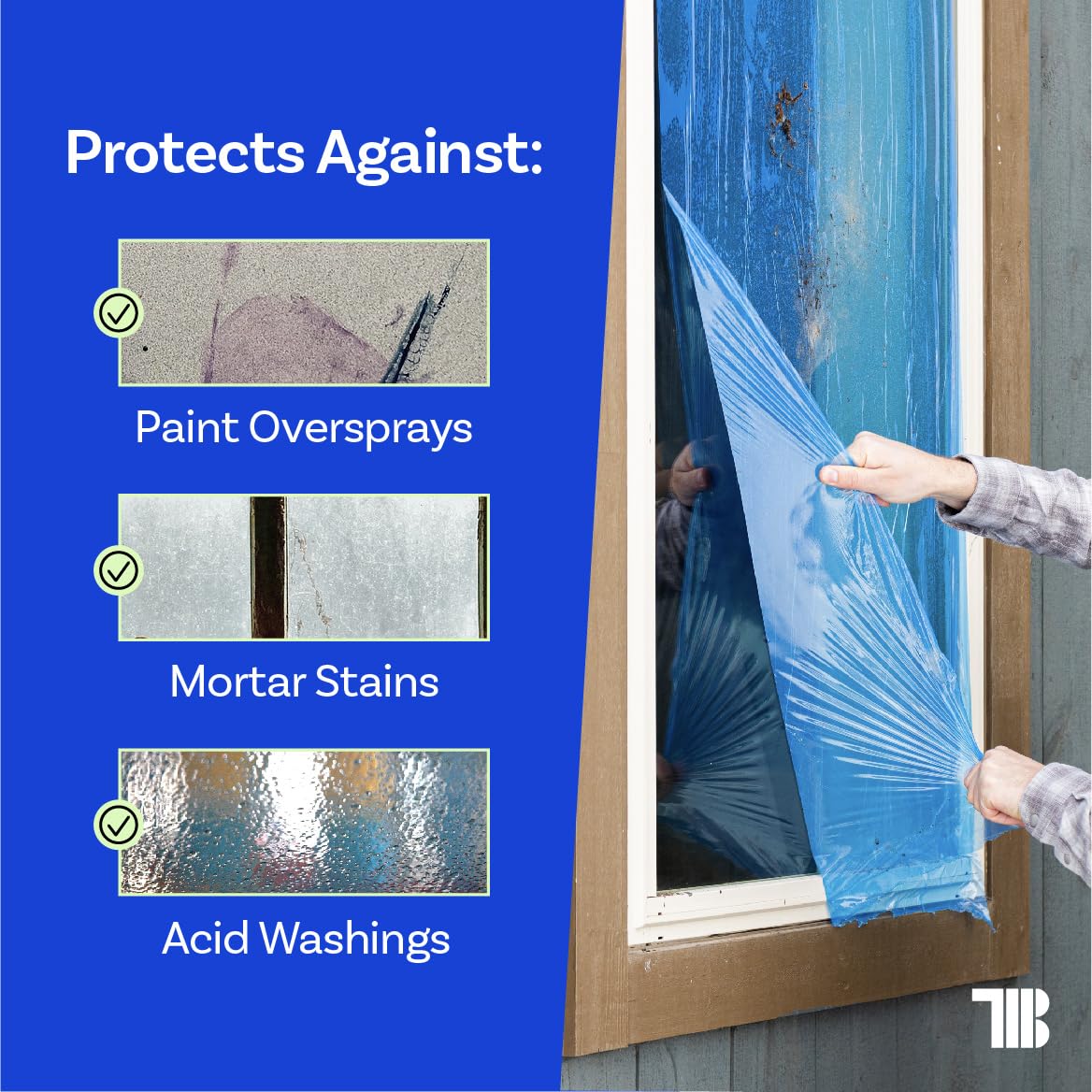 Window Protection Film, 24 inch x 600 feet, Made in The USA, Strongest and Most Durable Window Protection Film for Construction, Blue Self-Adhesive Temporary Glass Protection Tape
