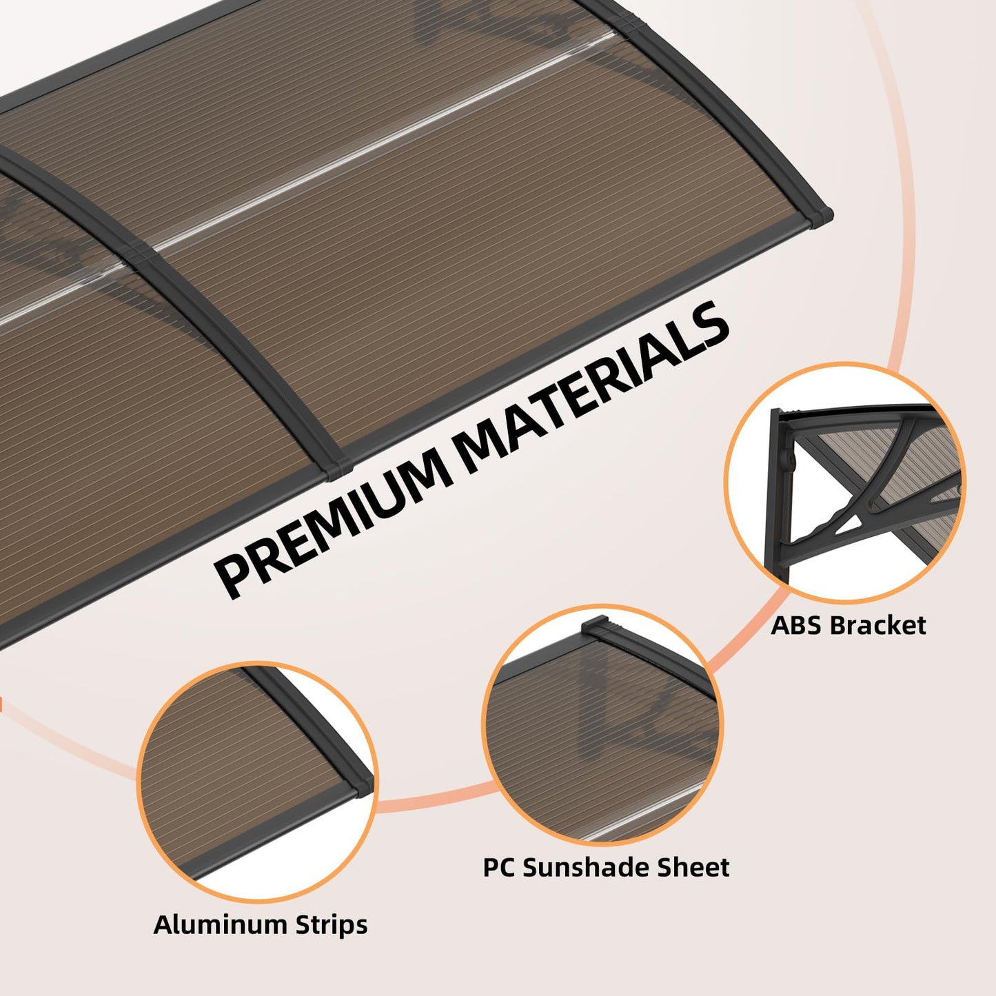 Window Awning Door Canopy 32"x120", Awnings for Doors Polycarbonate Cover Patio Door Awning UV Rain Snow Sunlight Protection Hollow Sheet, Black Bracket & Brown Board