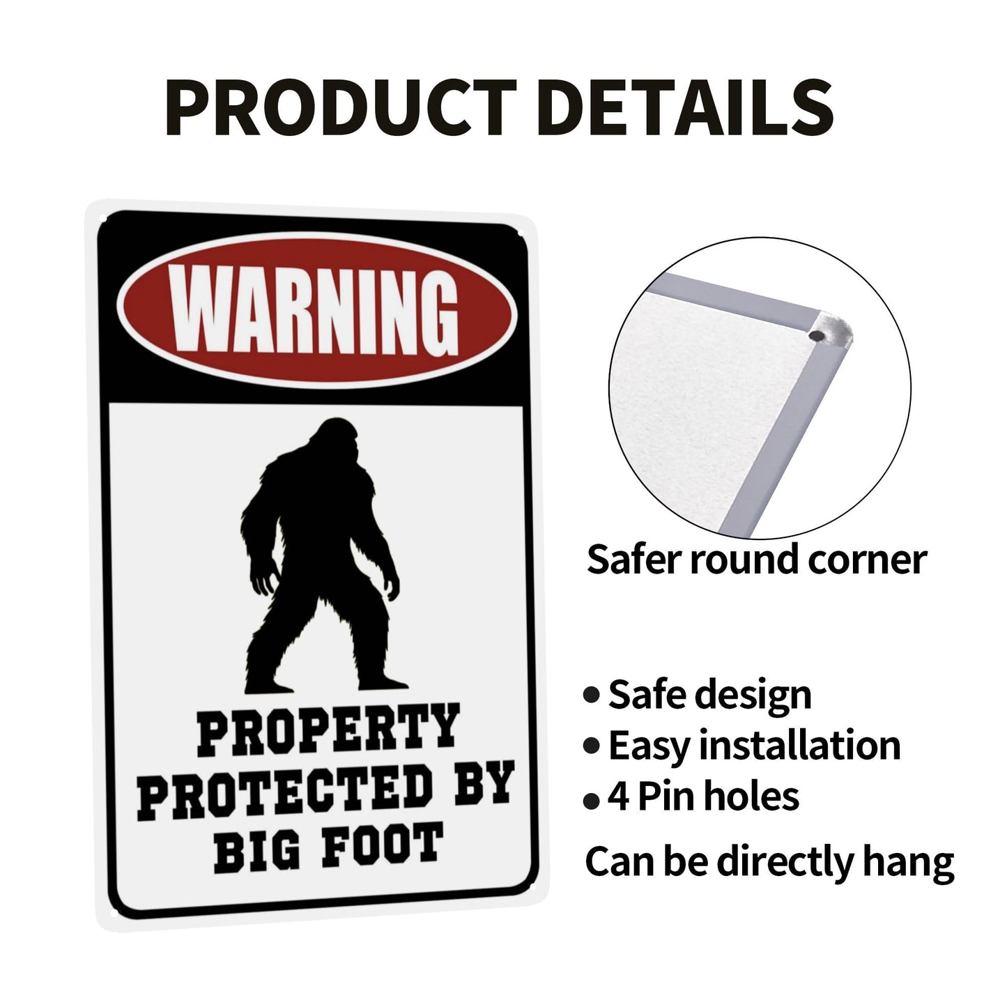 Warning Property Protected by Big Foot Tin Signs – Funny Metal Decor Gift Sign 12x8 Inches For Home Yard Street Outdoor Cute Bigfoot Gifts Garage Man Cave