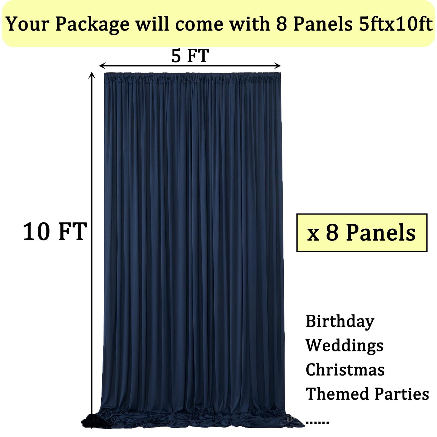 40ftx10ft Wrinkle Free Navy Blue Backdrop Curtains for Parties, Thick Polyester Backdrop Drapse 8 Panels 5x10ft for Weddings Birthday Photography Background Curtains