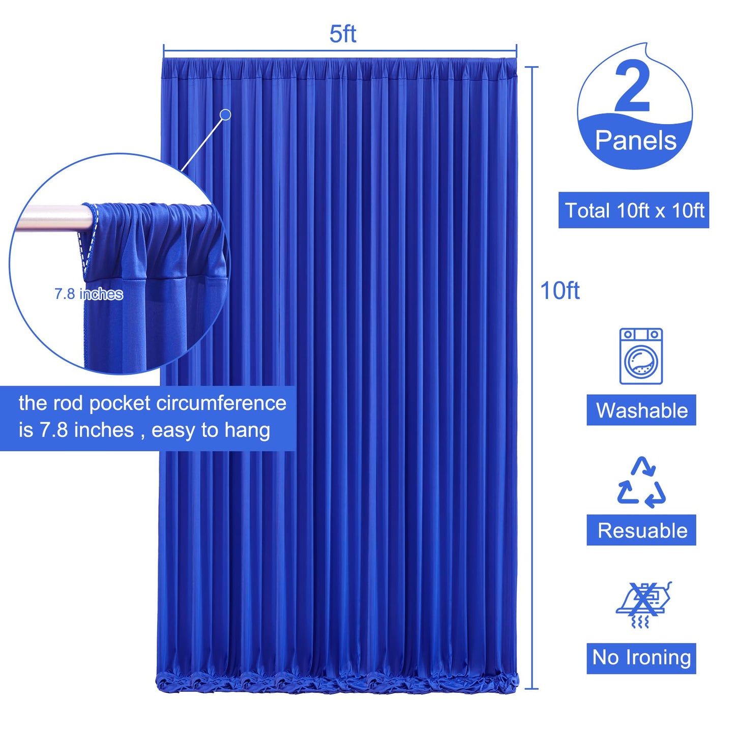 10x10 Royal Blue Backdrop Curtain for Parties Wrinkle Free Blue Photo Curtains Backdrop Drapes Fabric Decoration for Wedding Birthday Party Baby Shower 5ft x 10ft,2 Panels