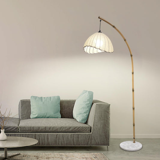 38°GARDEN Boho Arc Bamboo Floor Lamp Handwoven Retro Lampshade for Vintage Living Room & Bedroom Lighting Decor