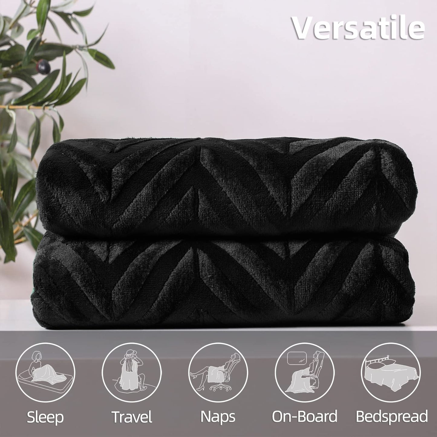 Whale Flotilla Flannel Fleece Throw Blanket for Couch Sofa Bed, Lightweight Breathable Soft Throws Plush Fluffy Chevron Design Decorative Blankets for All Season, 50x60 Inch, Black