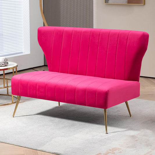 WQSLHX 50’’ Velvet Modern Armless Loveseat Sofa, Upholstered Small Wingback Couch Sofa with Golden Metal Legs, 2 Seater Tufted Couch for Bedroom, Apartment Small Space