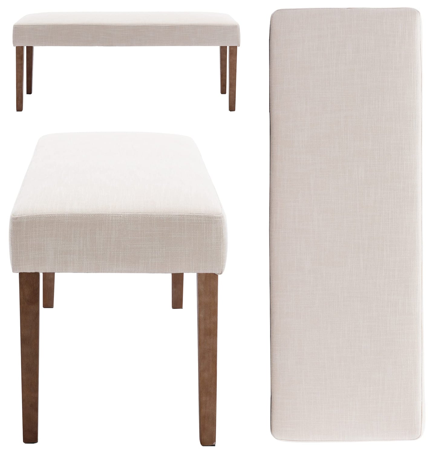 Wahson Farmhouse Linen Upholstered Dining Bench, 45" Long Dining Room Bench Seat with Natural Wood Legs, Beige