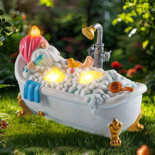 WINTS Solar Garden Gnome, Resin Bathing Gnome Outdoor Decorations with Cute Solar Lights for Lawn,Yard,Garden,Funny Gnome Gifts for Women,Birthday