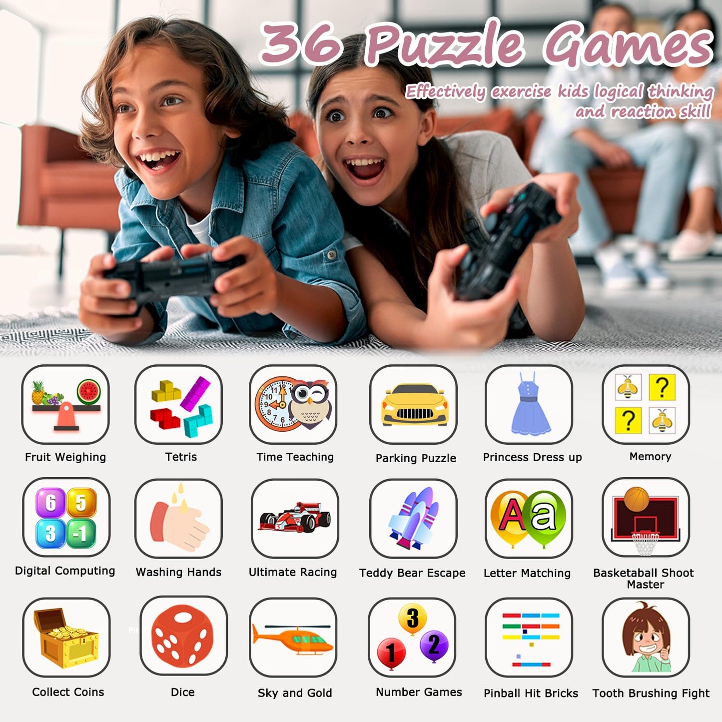 Wiszodet Smart Watch for Kids with 36 Games HD Touch Touchscreen Alarm Clock, Camera Music Player Pedometer Flashlight 12/24 hr Video & Audio Recording, Toys Gift for 3-12 Years Old Girls
