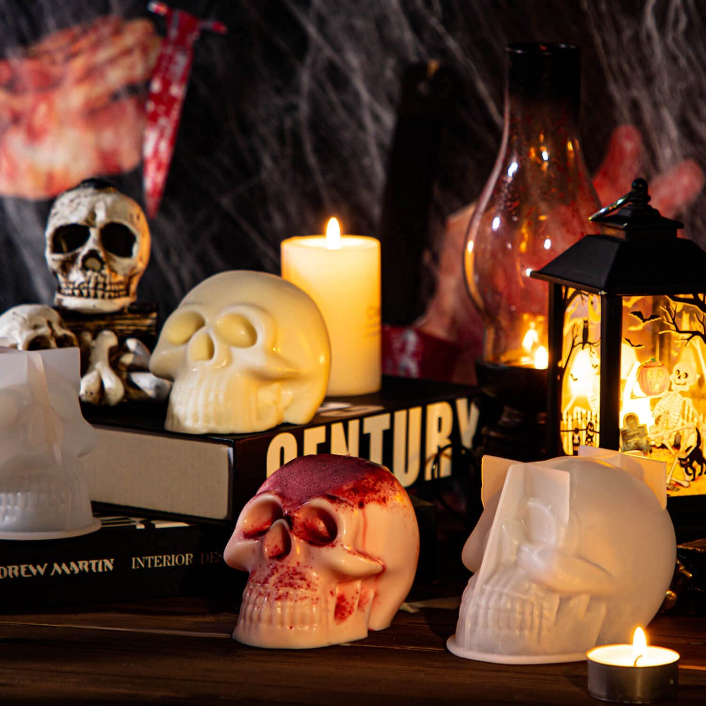 3D Skull Resin Molds, 2 Pack Skull Candle Molds, Silicone Skull Shape Handmade Candle Making Mould, DIY Craft Resin Mold for Fondant Cake, Aromatherapy Candle, Chocolate, Soap, Candy