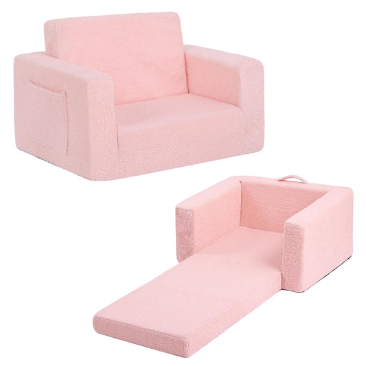 Welnow 2-in-1 Kids Sofa Chair, Convertible Toddler Chair Flip Out Children Sofa Chair Folding Kids Play Sofa with Side Pockets & Removable Cover Armrest Chair for Girl or Boy