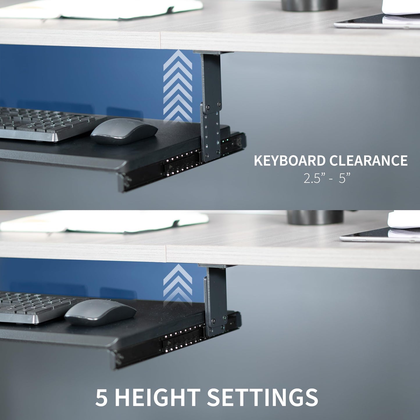 VIVO Large Height Adjustable Under Desk Keyboard Tray, 27 x 11 inch Slide-Out Platform Computer Drawer for Typing, Black, MOUNT-KB27HB