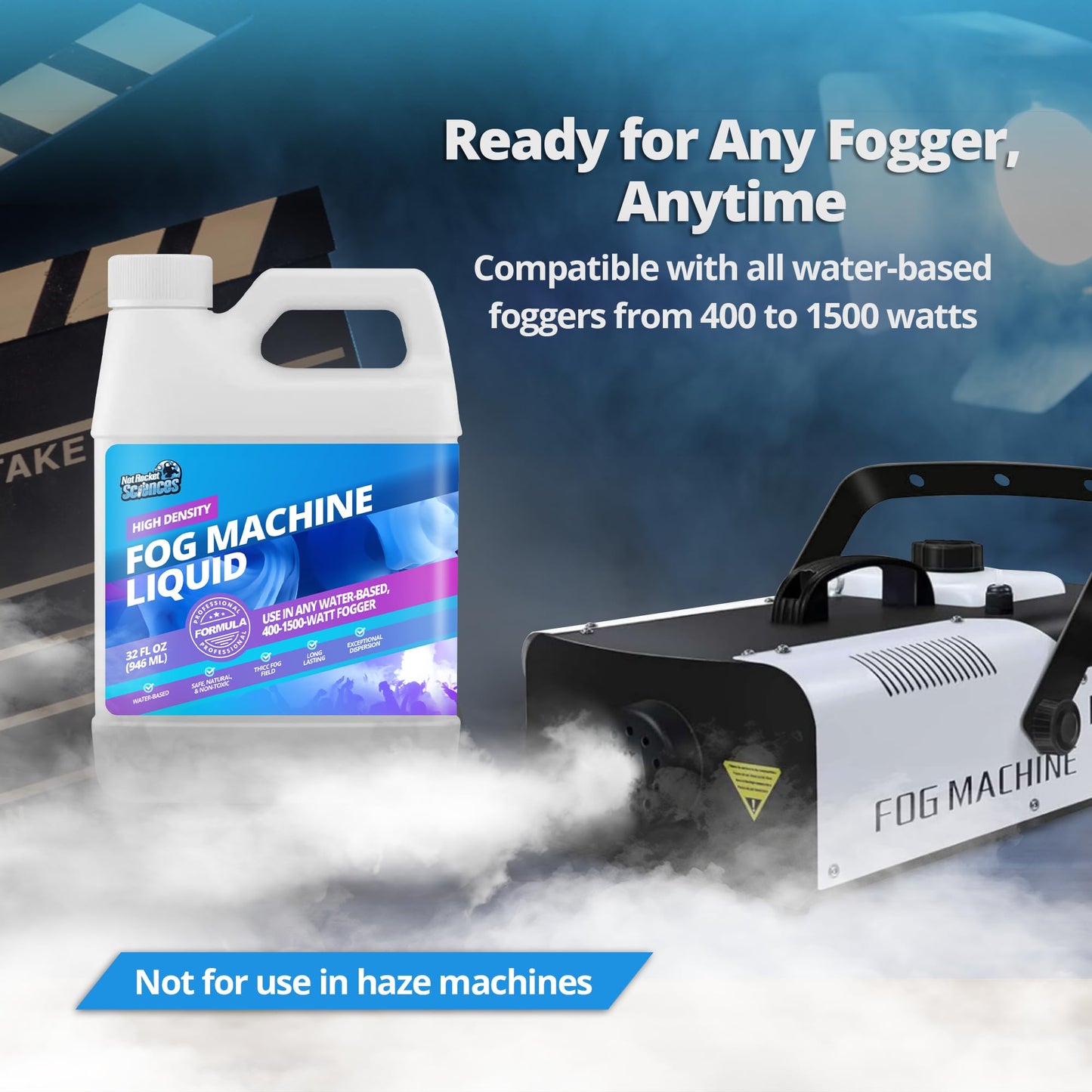 32oz Fog Machine Liquid Smoke - Pro-Grade Smoke Machine, High Density Fog Juice for 400-1500 Watt Foggers, Water-Based, Lasting & Ultra Thick Atmosphere, Ideal for Film, Theater and Events
