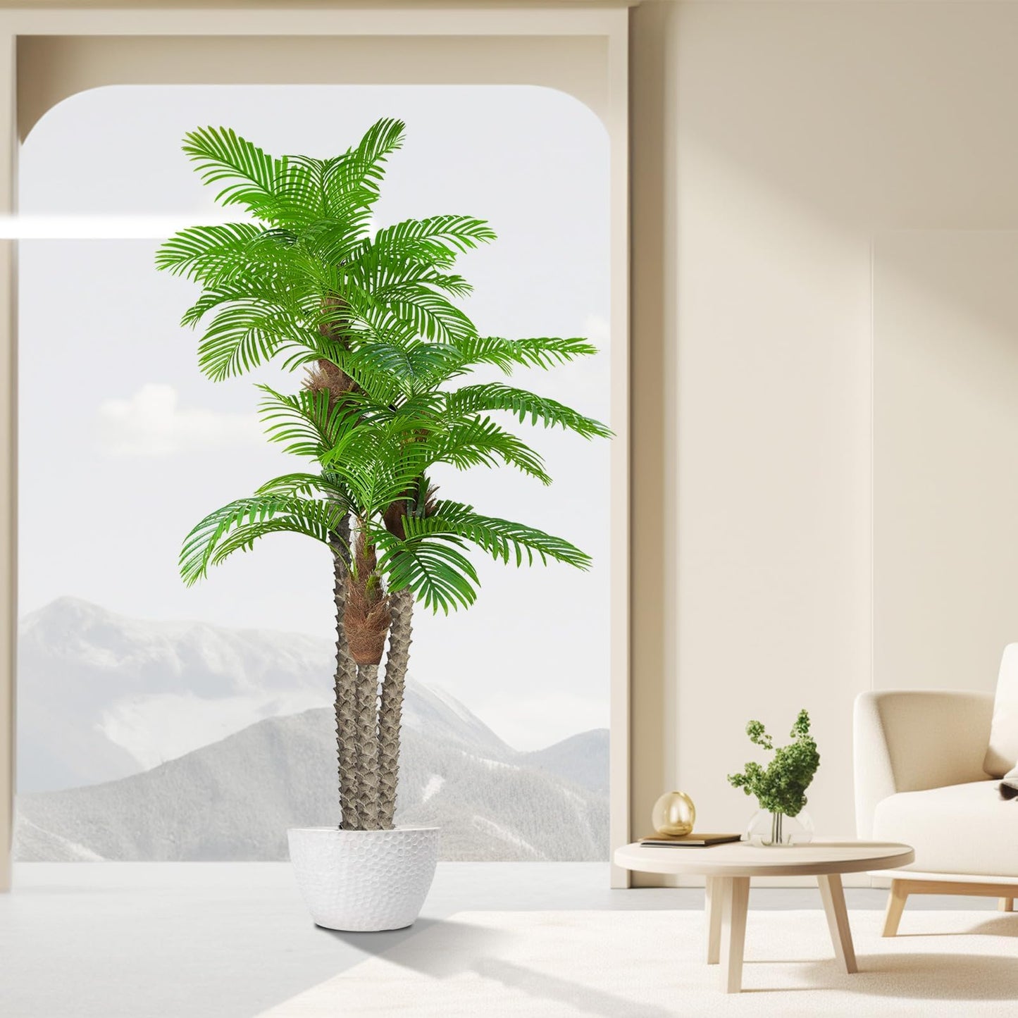 8.5ft Fake Palm Tree for Outdoors - UV Resistant, Triple Tropical Palm Artificial Plant Tree -Perfect for Patio, Poolside, Home Decor