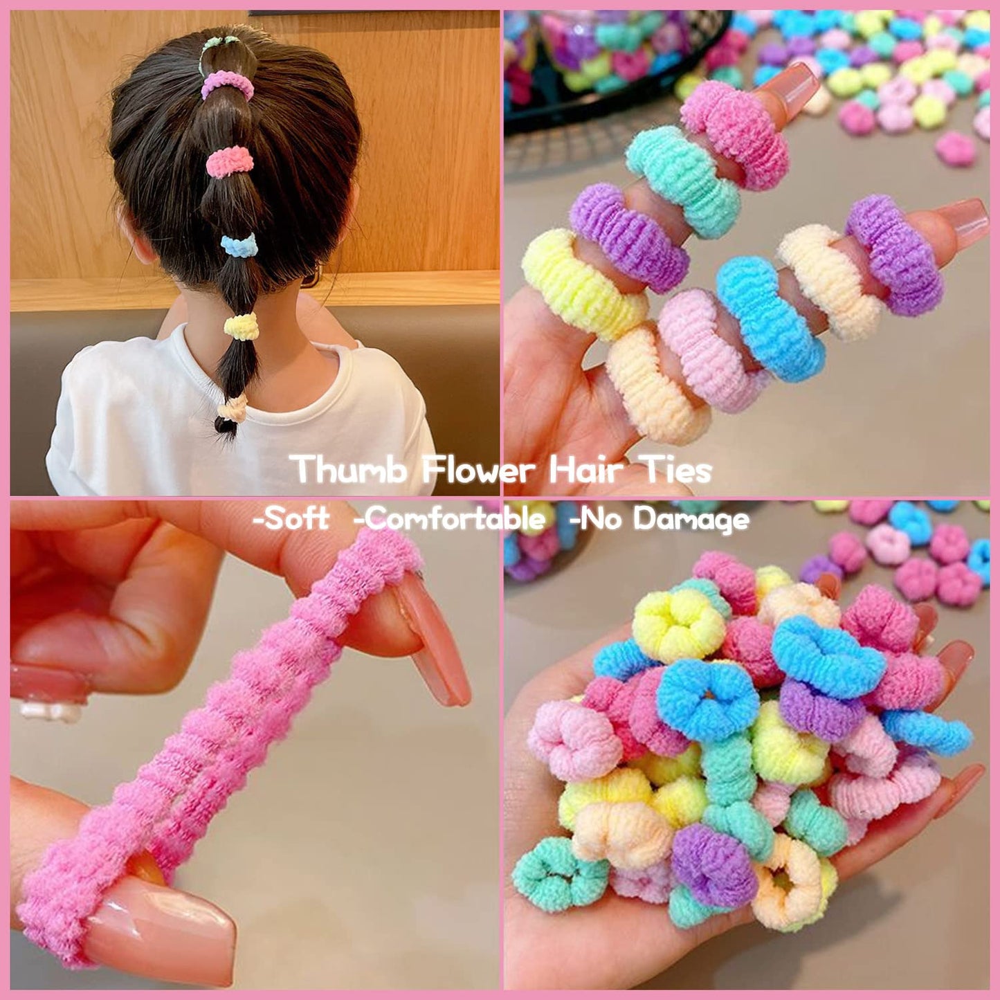 1125Pcs Girls Hair Accessory Set - Mini Seamless Cotton Hair Ties, Multicolor Finger Bands, Colorful Small Rubber Elastics, Butterfly Hair Clips, Ponytail Holders for Toddlers