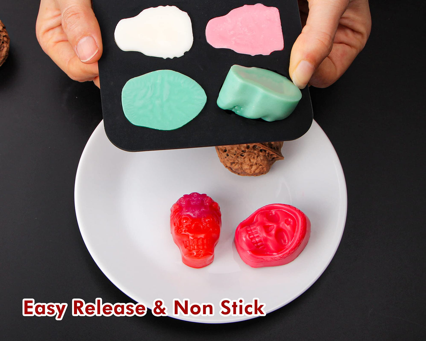 Webake Skull Chocolate Mold with 5 Different Shapes, Silicone Skeleton Mold for Halloween Chocolate, Candy, Jello, Ice, Cube, Treats, Pack of 2