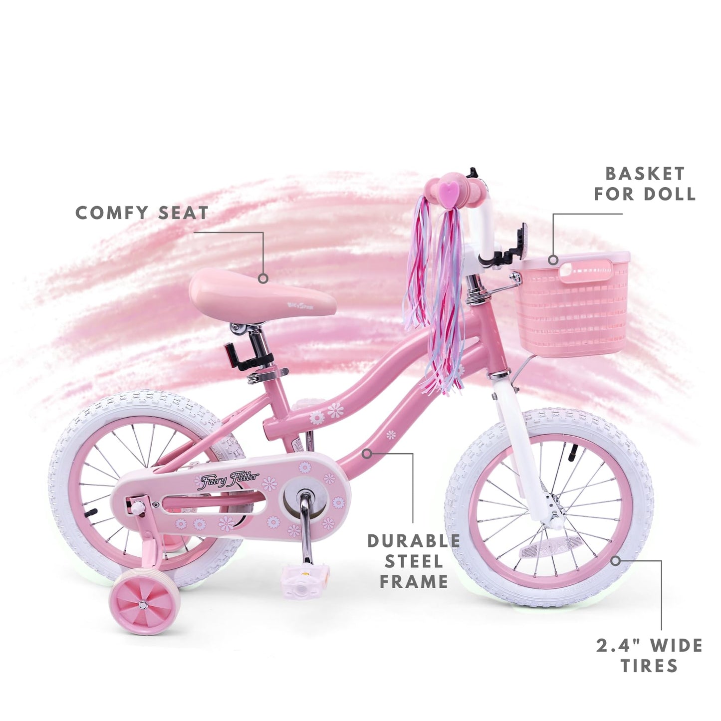bicystar Girls Bike for Kids 3-5, Kids Bike with Training Wheels, Basket, Coaster Brake, Streamers, 12 inch Pink Pedal Bike for Kids, Birthday Gift