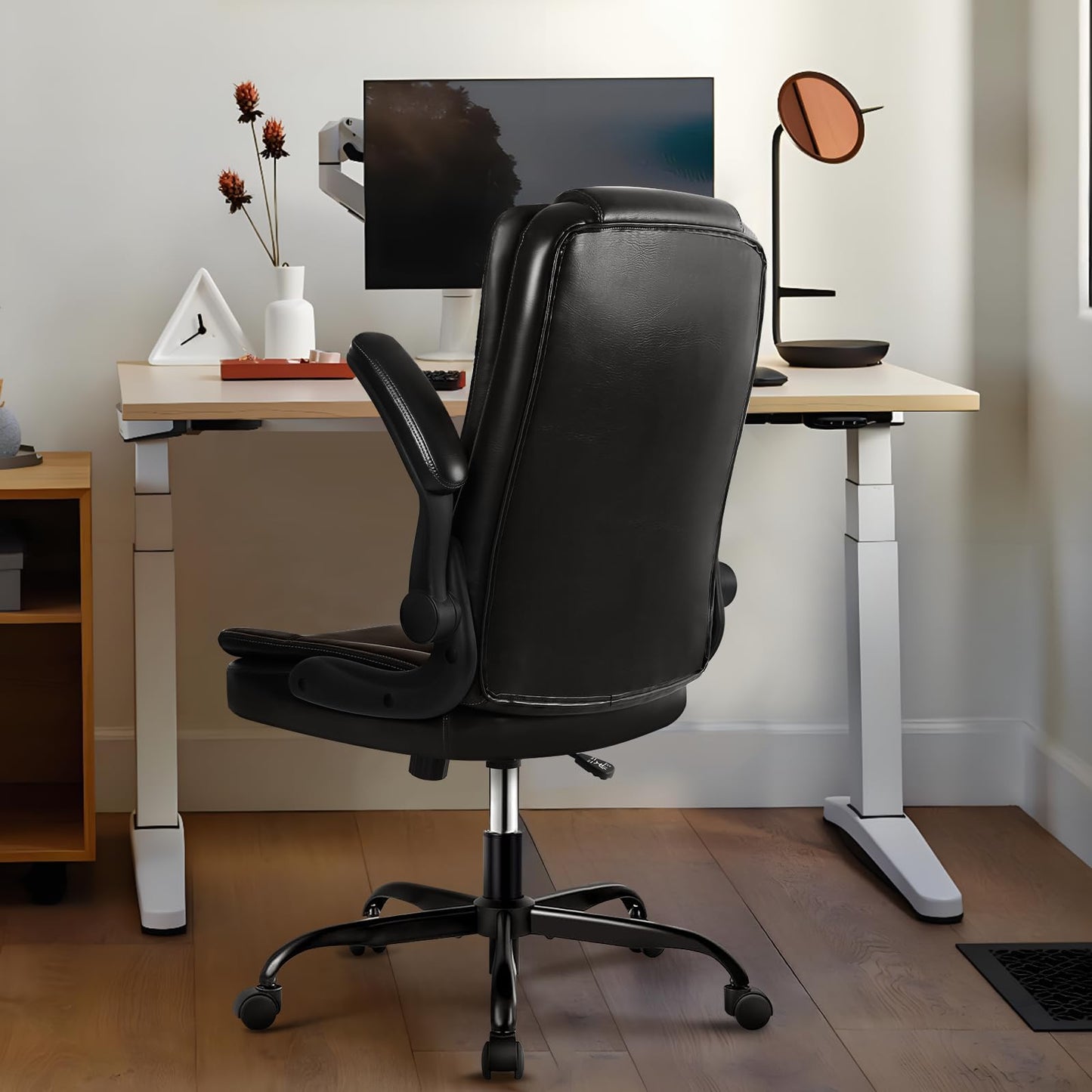 VITESSE Ergonomic Office Chair with Flip-up Armrests, Big and Tall Leather Executive Office Chair, High Back Lumbar Support Home Computer Desk Chair, Heavy and Duty Computer Chair (Black)