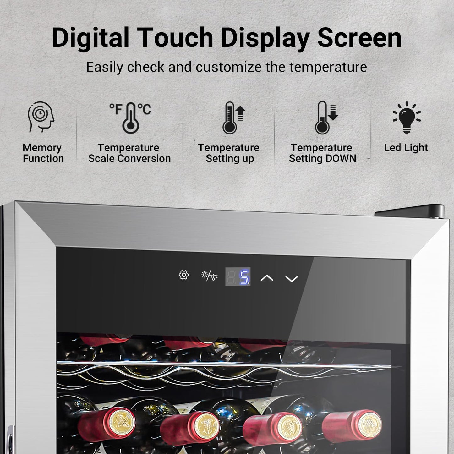 AAOBOSI 17 Inch Wine Cooler, 24 Bottles Wine Fridge, Wine Refrigerator Small with LED Display Light, Freestanding Wine Cellar with Low Noise Compressor, Adjustable Shelves