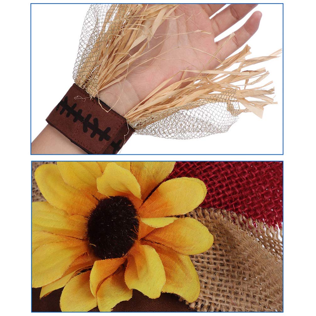 4Pcs Halloween Straw Hat Costumes Straw Sunflower Wizard Hat with Necklace Wristband Decoration for Harvest Carnival Cosplay Adornment