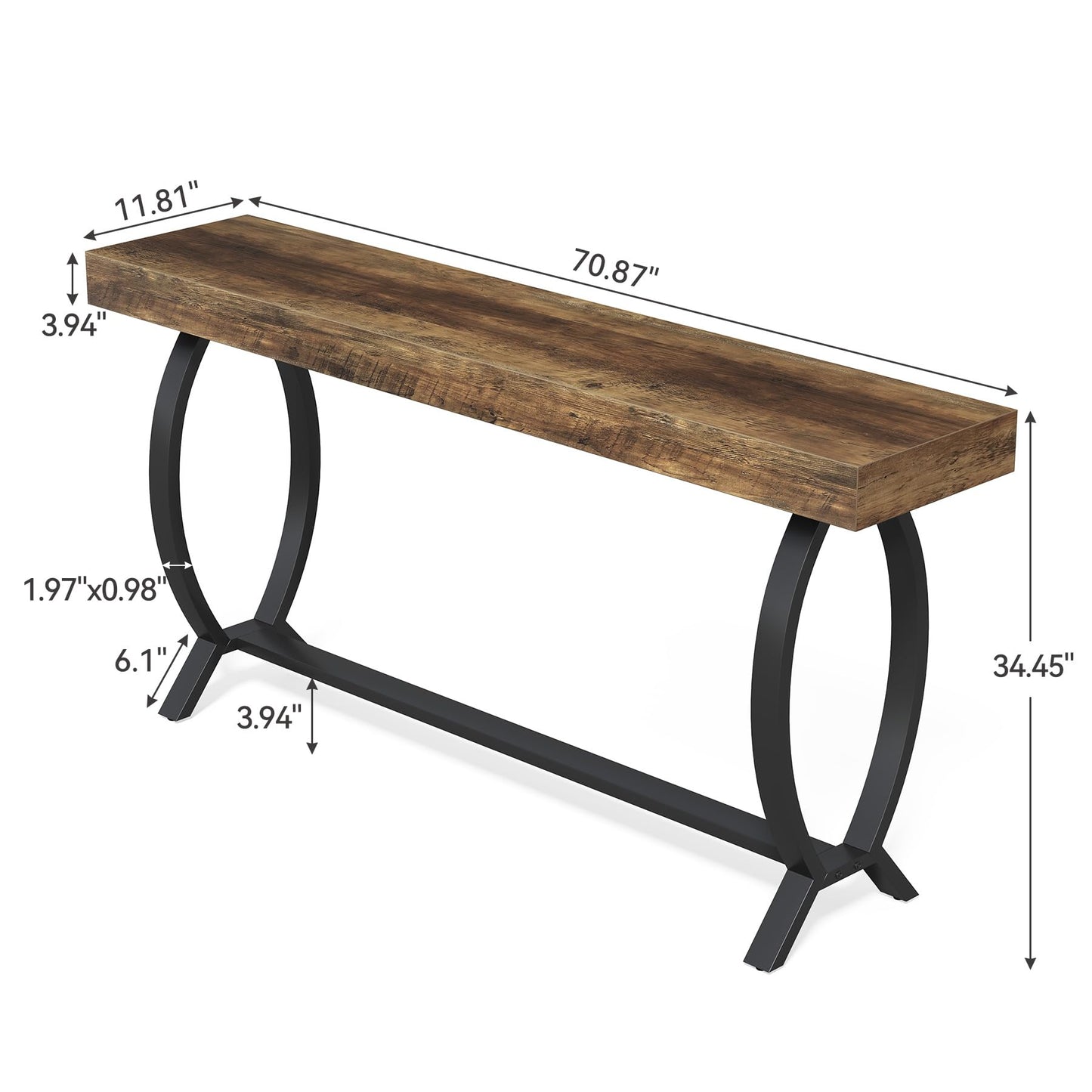 1Easylife 70.87 Inches Extra Long Console Tables for Entryway, Large Sofa Table Behind Couch, Rustic Brown Wooden Console Sofa Tables with Metal Fish-Shaped Legs for Living Room, Foyer Hallway Table