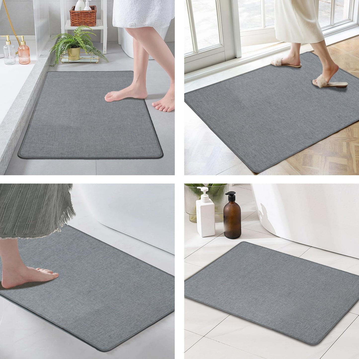 Yancrop Ultra-Thin Bath Mat Roll-Up Bath Rugs Crease-Free Door Mat with Non-Slip Rubber Backing Absorbent Fabric Surface Quick Dry for Bathroom, Bedroom, Sink or Door (Grey,17"x30")