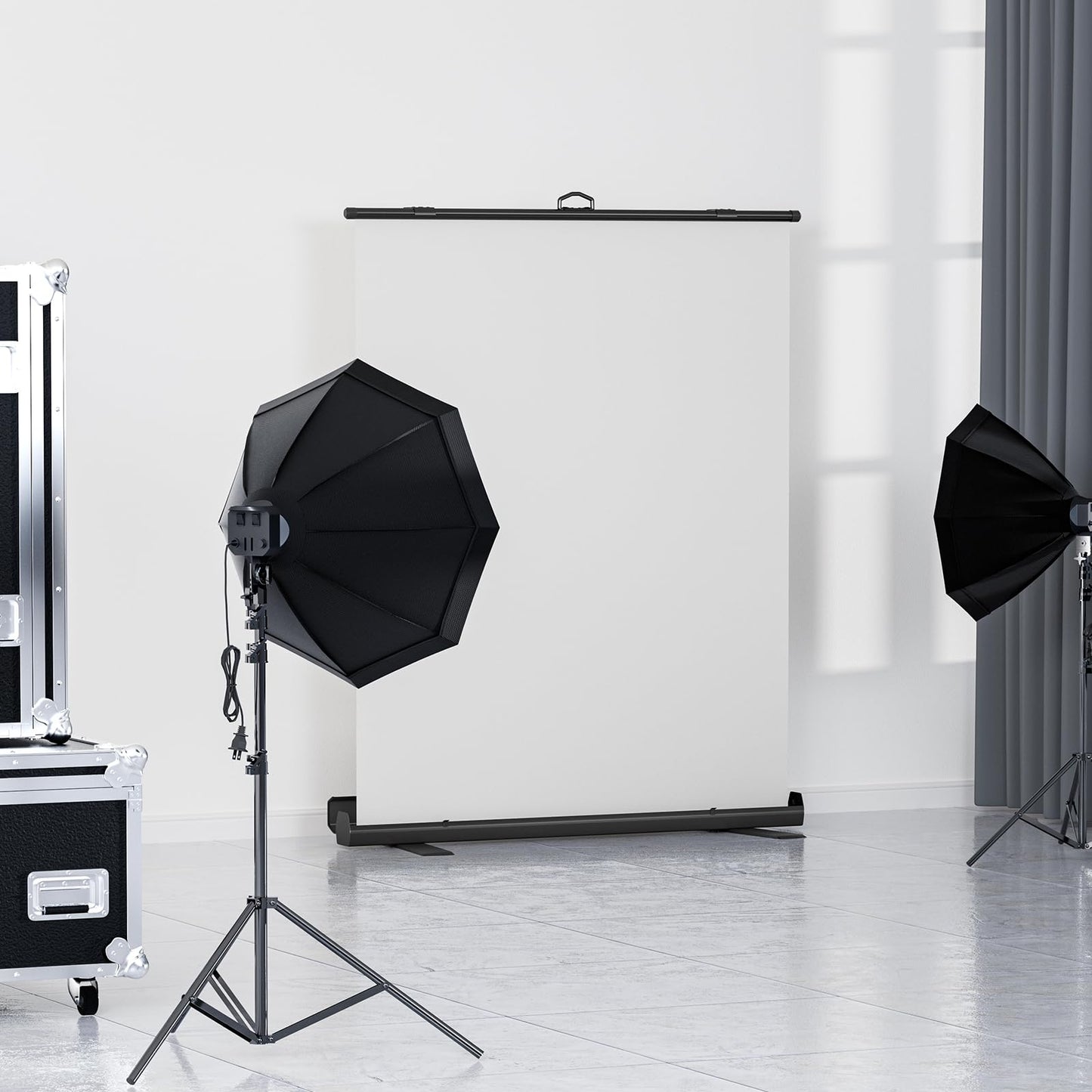 WASJOYE Retractable White Backdrop Screen - 79 x 59 in Professional Pull Up Panel Auto-Locking Wrinkle-Resistant Photography Background for Video Conference, Live Game, Photographic Studio, Streaming