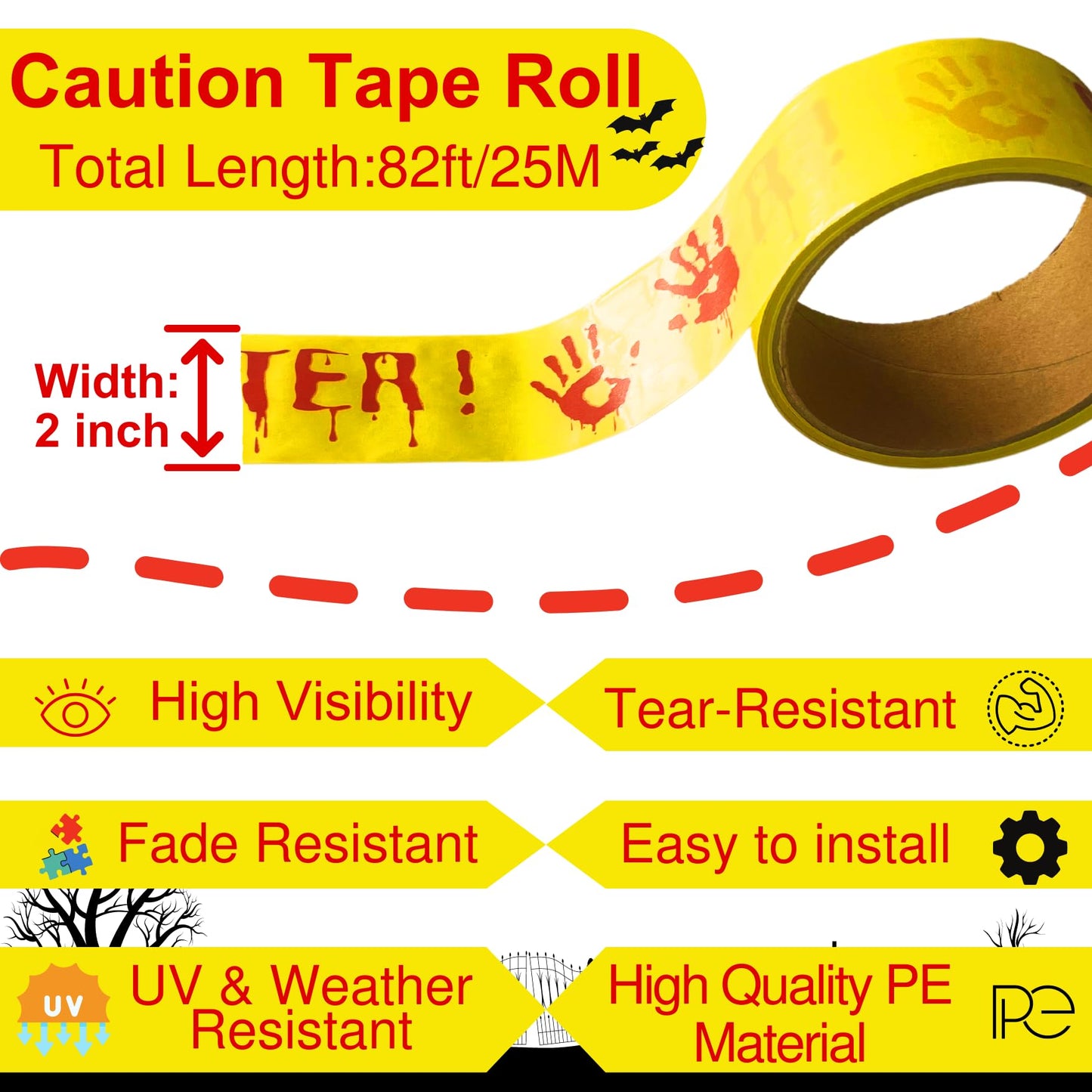 2Pcs Halloween Decorations Caution Tape - 2 inch x 164 feet Do Not Enter Caution Tape Roll Yellow Scary Hazard Warning Tape Safety Outdoor DIY Spooky Decorative for Party,Door,Danger Areas,Indoor