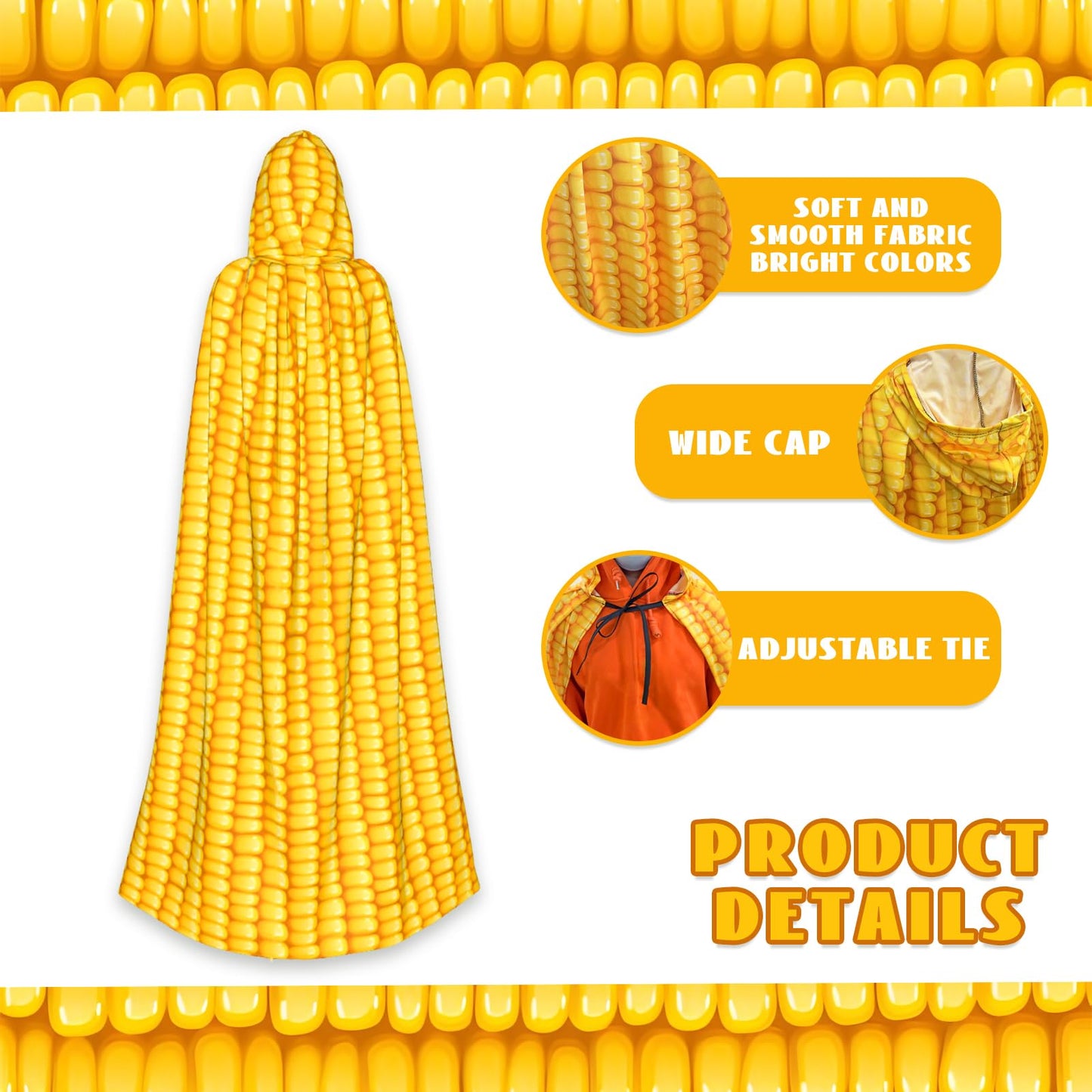 WFUUGNJ Corncobs With Corns Hooded Cloak Halloween Cosplay Costumes Corn Costume Party Ghosts Cape Corn Costume Adult Corn Cape