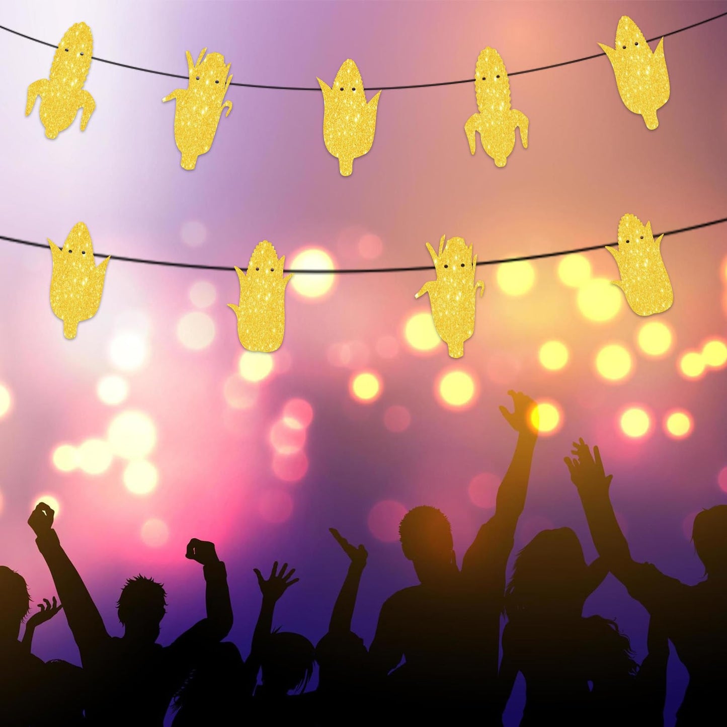 Y 9pcs Gold Glitter Silhouette Banner for Vegetable Corn Theme Party Background Decorations Men Women Happy Birthday Party Decor Supplies
