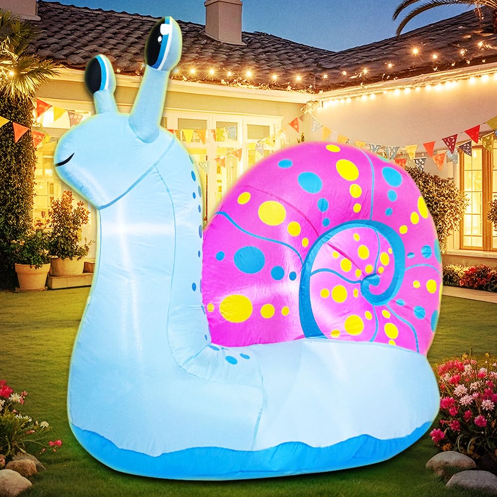 5 FT Snail Inflatable Decoration, Spring Inflatable Blow Up Animal Decorations Built LED Lights for Outdoor Yard Farm Lawn Holiday Garden Birthday Party