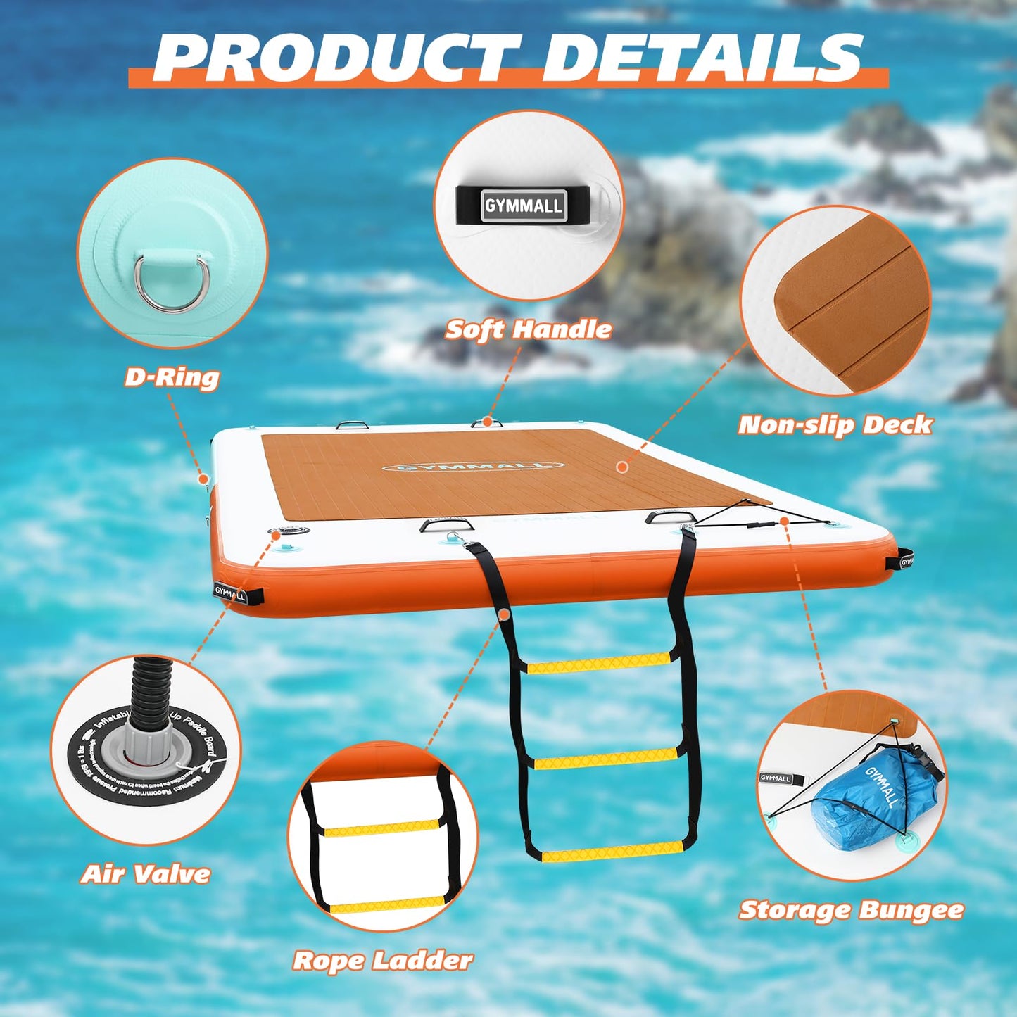 GYMMALL Inflatable Floating Dock, 10Ft Floating Dock for Lakes with Rope Ladder and Non-Slip EVA Platform, Inflatable Dock Floating Platform Island Raft for Boats, Pool, Beach, Ocean