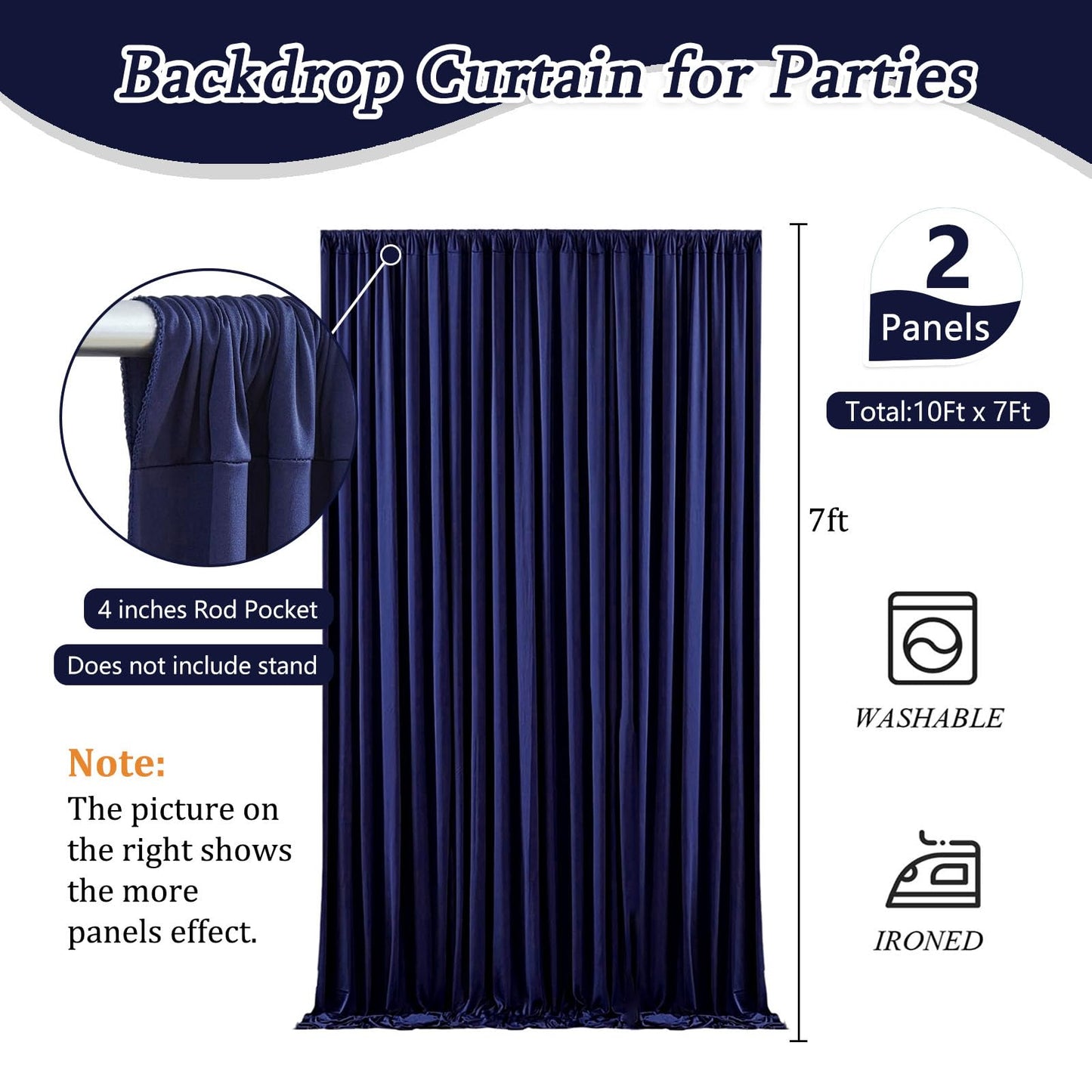 10 x 7 Feet Navy Blue Backdrop Curtain for Partie, Background Curtains for Photoshoot, Birthday, Wedding, Halloween, Thanksgiving, Christmas Day, New Year Party Decorations 5Ft x 7Ft, 2 Panels