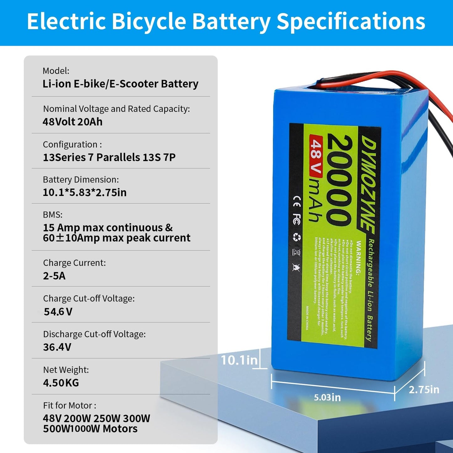 36V 48V Lithium Ebike Battery with 20A-30A BMS, Compatible with 100-1000W Motors for Electric Bikes, Scooters, ATVs, Motorcycles, Electric Dirt Bikes, Solar Storage and More (48V20AH(250W-1000W))