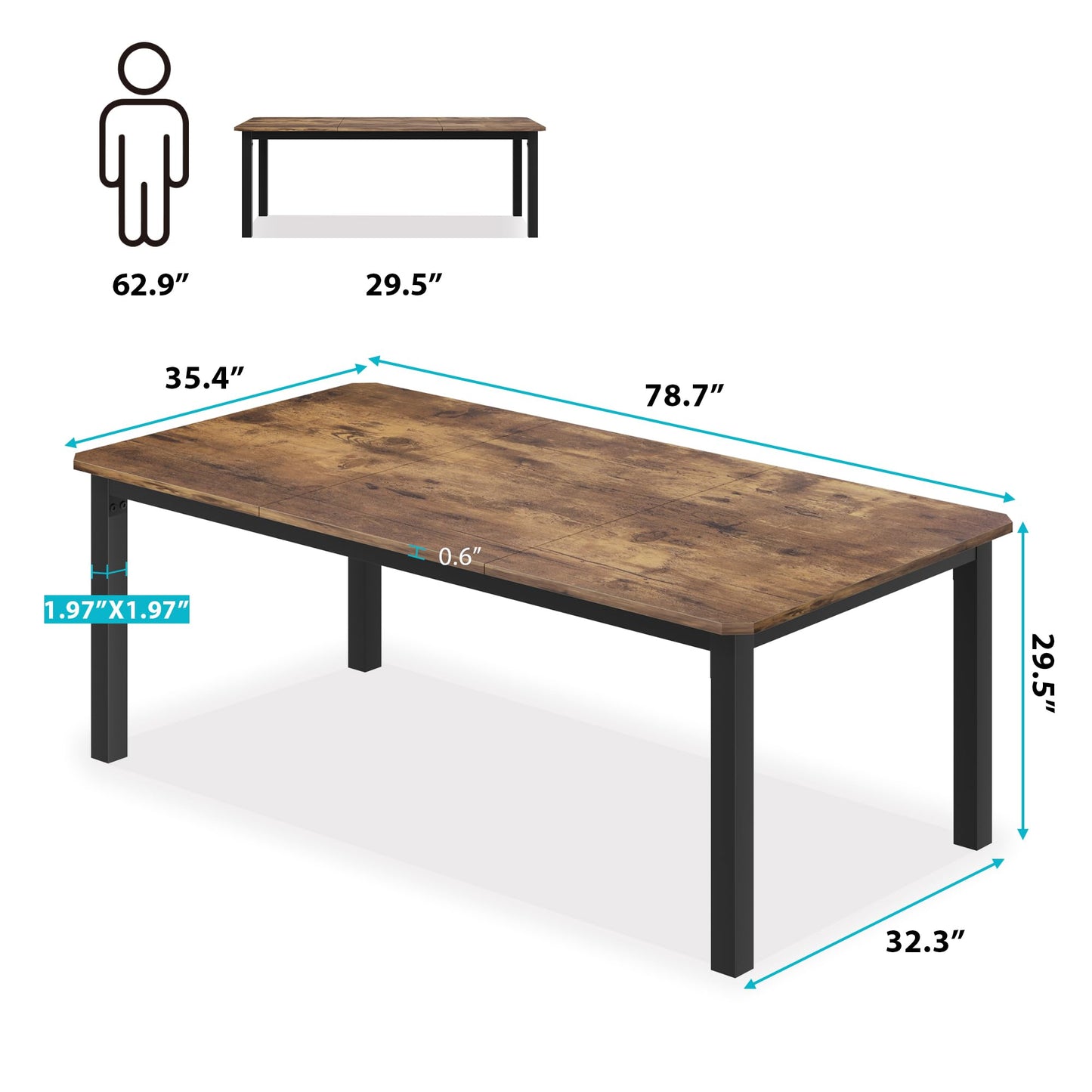 78.7 Inch Long Computer Double Desk, Large Industrial Office 2 Person Desk Workstation, Study Writing Wide Table,Modern Style Laptop Desk Tables for Home Office Bedrooms