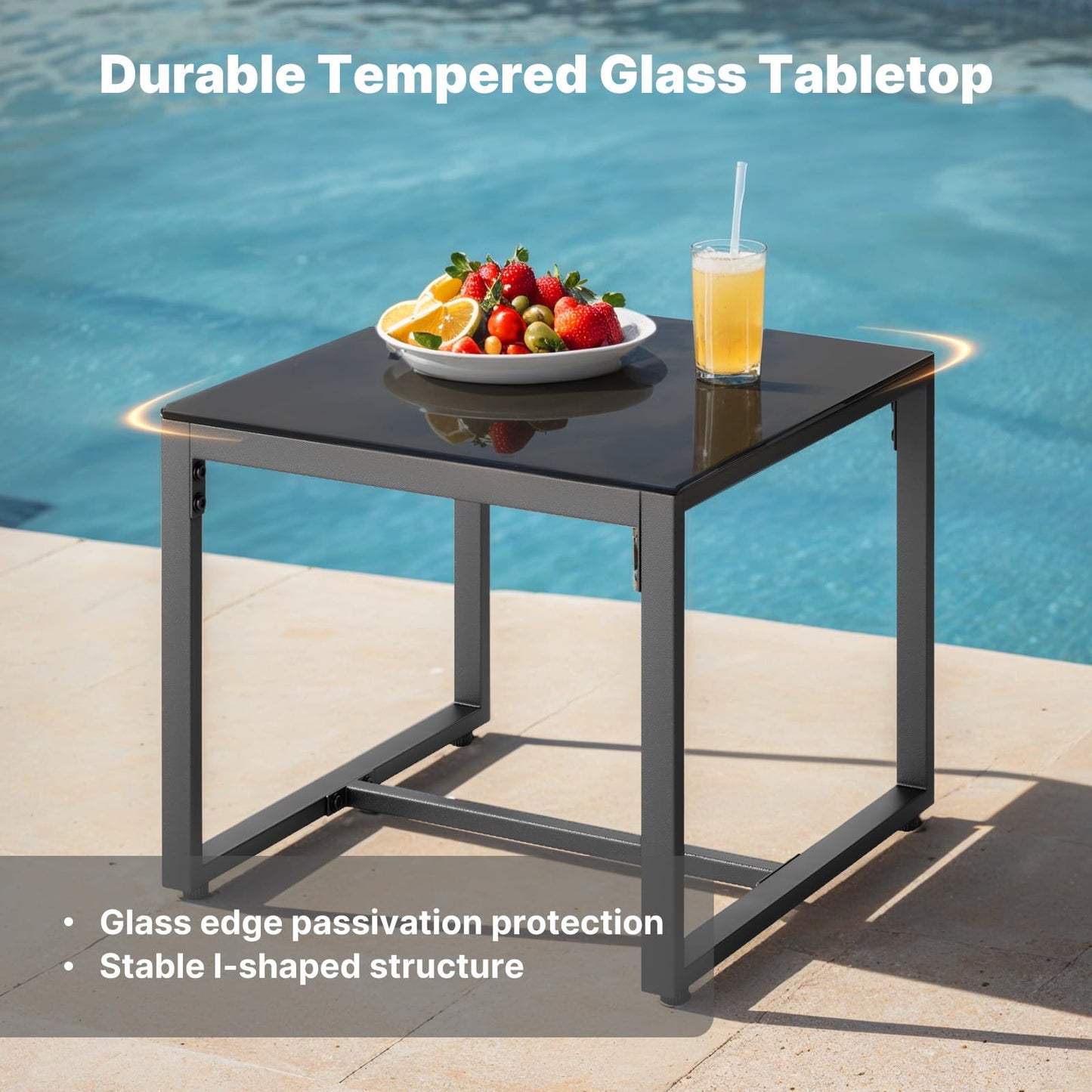 Ahomly 3-Piece Wicker Small Outdoor Patio Furniture Set with Glass Table for Balcony, Porch, and Garden (Gray)