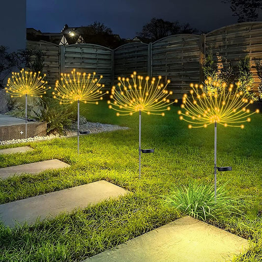 4 PCS Solar Firework Light, Outdoor Solar Garden Decorative Lights 120 LED Powered 40 Copper Wires String DIY Landscape Light for Walkway Pathway Backyard Christmas Decoration Parties (Warm White)