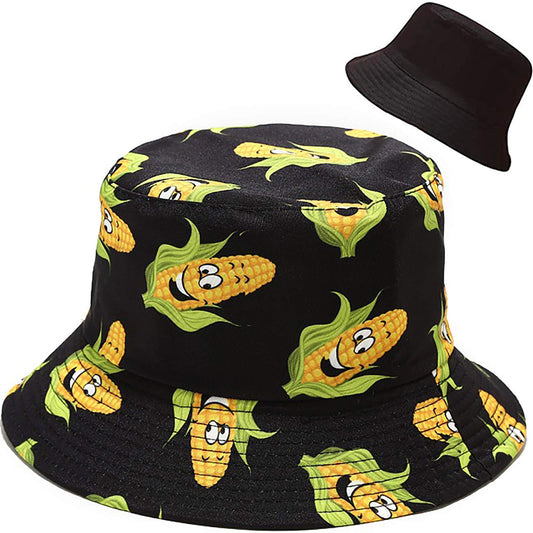 XYIYI Corn Black Print Bucket Hat Fashion Beach Fisherman Hats for Women, Reversible Double-Side-Wear
