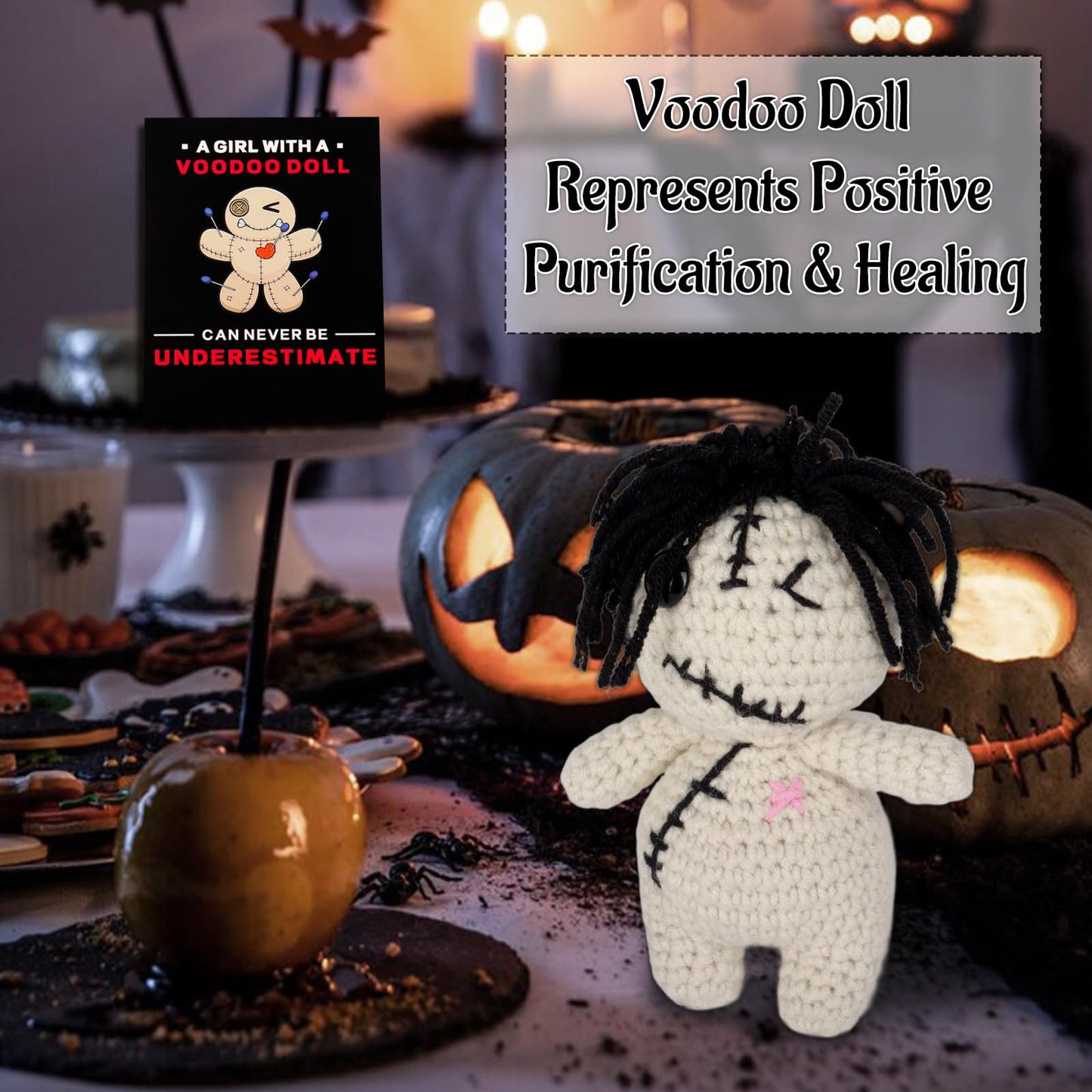 A AIFAMY Positive Voodoo Doll Funny Handmade Crochet Stuffed Plush with Positivity Affirmation Card for Halloween Decor Lucky Gag Gift (Classic)