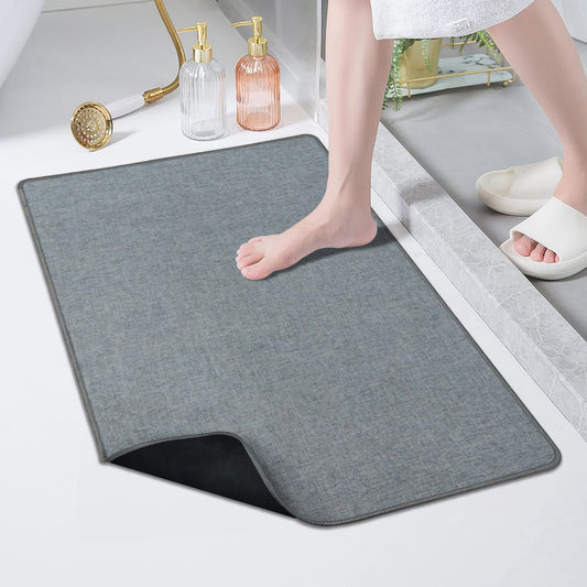 Yancrop Ultra-Thin Bath Mat Roll-Up Bath Rugs Crease-Free Door Mat with Non-Slip Rubber Backing Absorbent Fabric Surface Quick Dry for Bathroom, Bedroom, Sink or Door (Grey,17"x30")