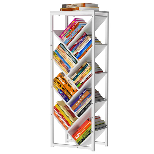9 Tier Tree Bookshelf - White Book Shelf Floor Standing Modern Bookcase for Hardcover Books, Small Bookshelf for Small Spaces Bookshelves Wooden Book Storage Organizer Shelves for Bedroom Living Room